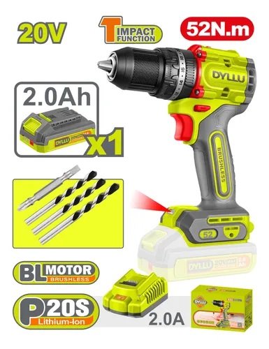 TALADRO PERCUTOR 20V 52Nm C/BATERIA Y CARGADOR DYLLU